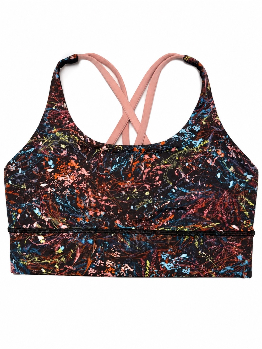 Lululemon Energy Bra Long Line Foliage Overlay Multi Pink Size 8